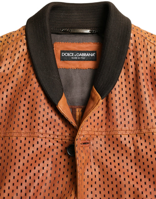Dolce & Gabbana Brown Lambskin Leather Perforated Jacket - ClickThatClicks 