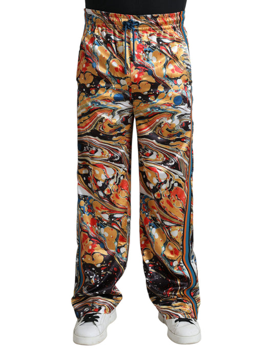 Dolce & Gabbana Multicolor Marble Print Satin Pants - ClickThatClicks 