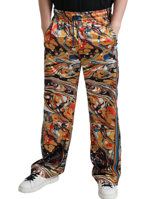 Dolce & Gabbana Multicolor Marble Print Satin Pants - ClickThatClicks 