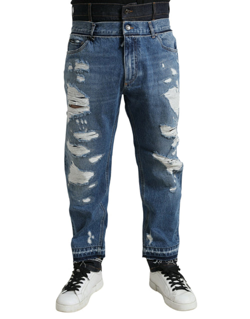 Dolce & Gabbana Blue Tattered Cotton Men Denim Jeans - ClickThatClicks 