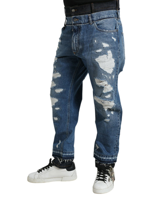 Dolce & Gabbana Blue Tattered Cotton Men Denim Jeans - ClickThatClicks 