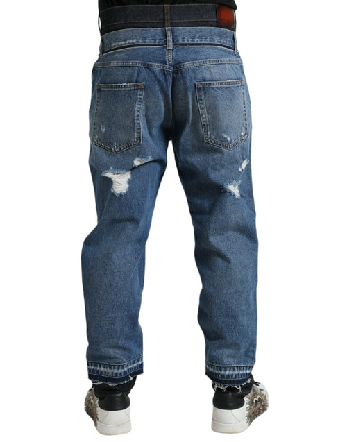 Dolce & Gabbana Blue Tattered Cotton Men Denim Jeans - ClickThatClicks 