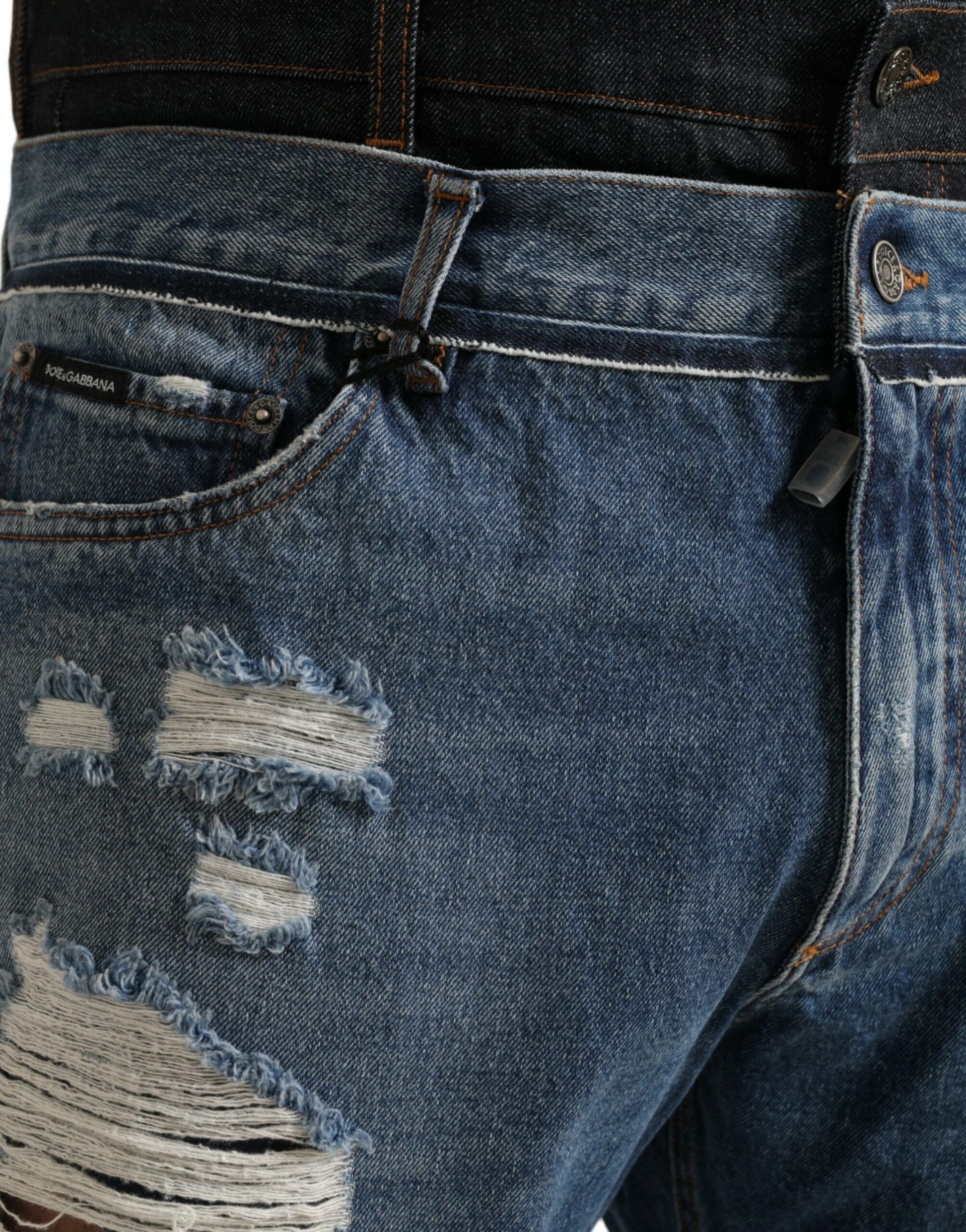 Dolce & Gabbana Blue Tattered Cotton Men Denim Jeans - ClickThatClicks 