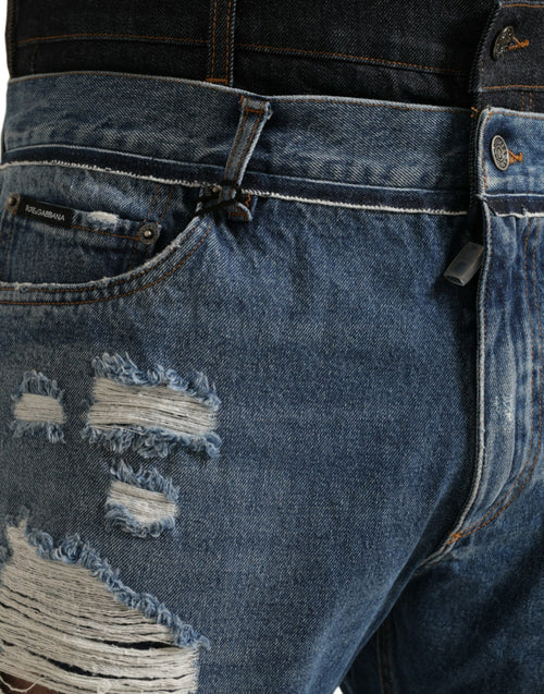 Dolce & Gabbana Blue Tattered Cotton Men Denim Jeans - ClickThatClicks 
