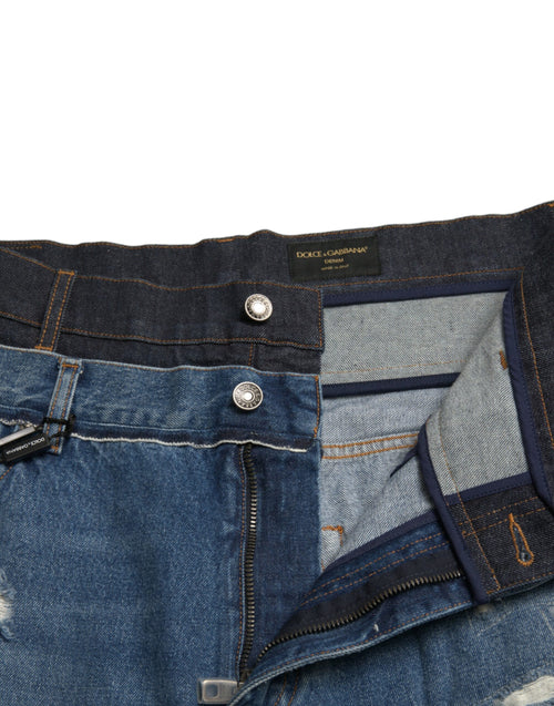 Dolce & Gabbana Blue Tattered Cotton Men Denim Jeans - ClickThatClicks 