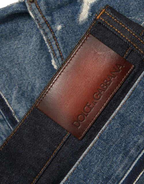 Dolce & Gabbana Blue Tattered Cotton Men Denim Jeans - ClickThatClicks 