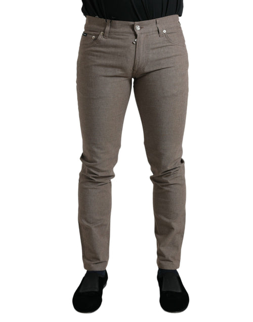 Dolce & Gabbana Brown Cotton Stretch Skinny Men Pants - ClickThatClicks 