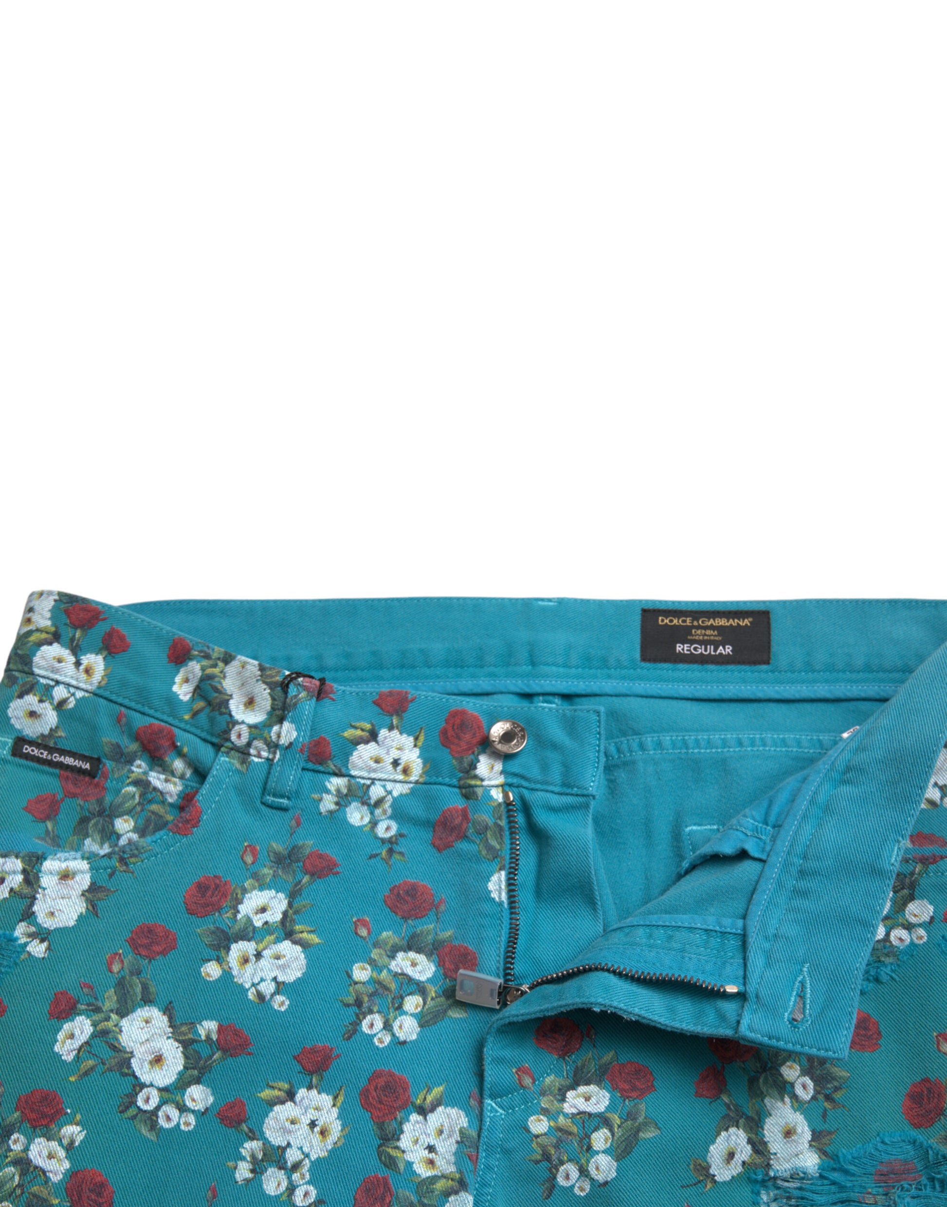 Dolce & Gabbana Blue Floral Print Skinny Cotton Denim Pants - ClickThatClicks 