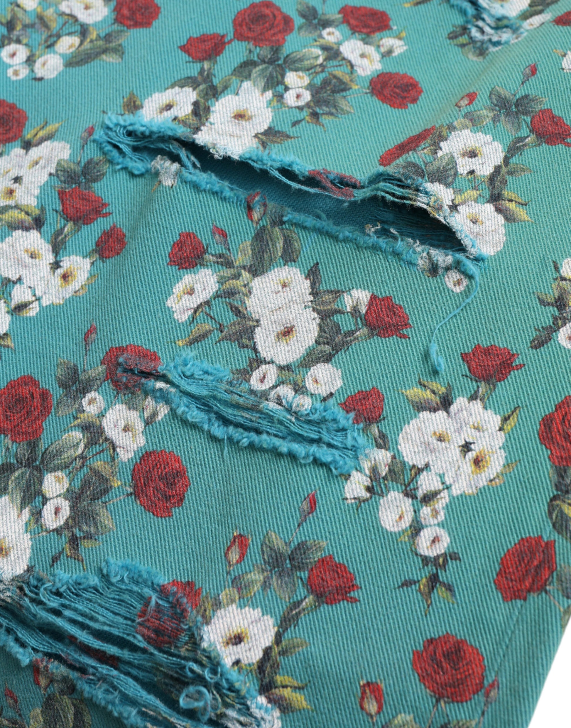 Dolce & Gabbana Blue Floral Print Skinny Cotton Denim Pants - ClickThatClicks 