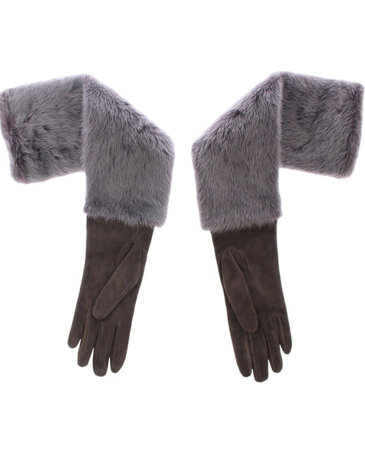 Dolce & Gabbana Gray Mink Fur Lambskin Suede Leather Gloves - ClickThatClicks 