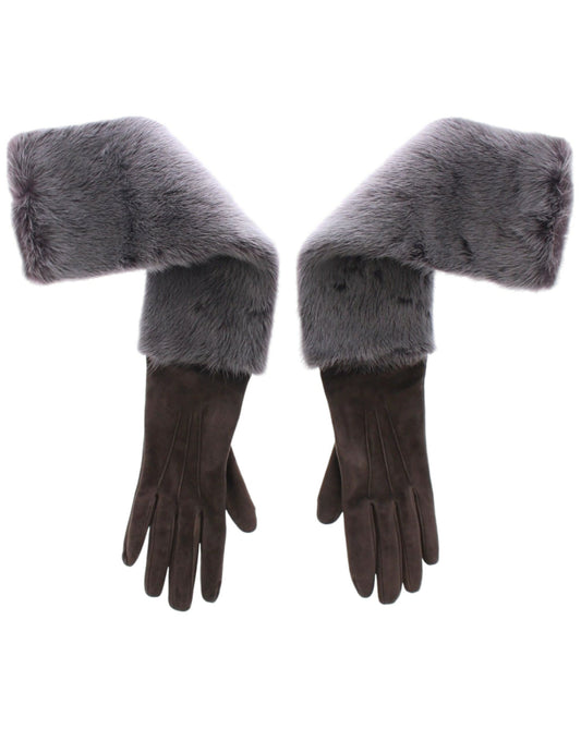 Dolce & Gabbana Gray Mink Fur Lambskin Suede Leather Gloves - ClickThatClicks 
