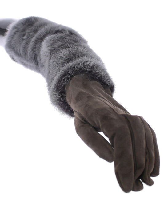 Dolce & Gabbana Gray Mink Fur Lambskin Suede Leather Gloves - ClickThatClicks 