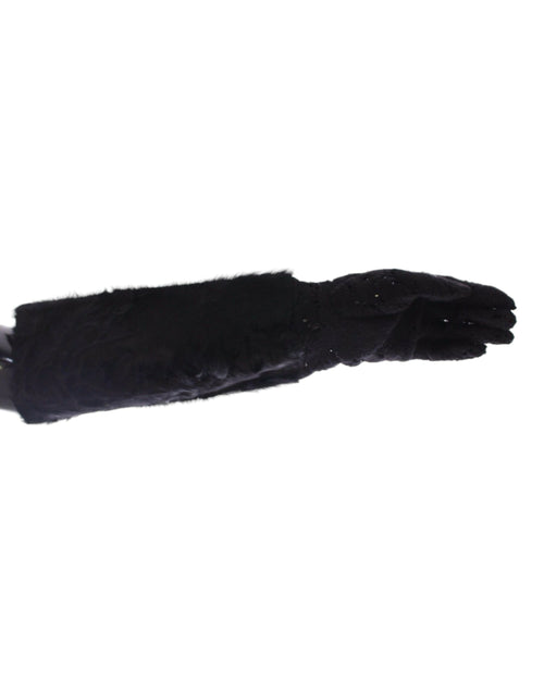 Dolce & Gabbana Black Lace Wool Lambskin Fur Elbow Gloves - ClickThatClicks 