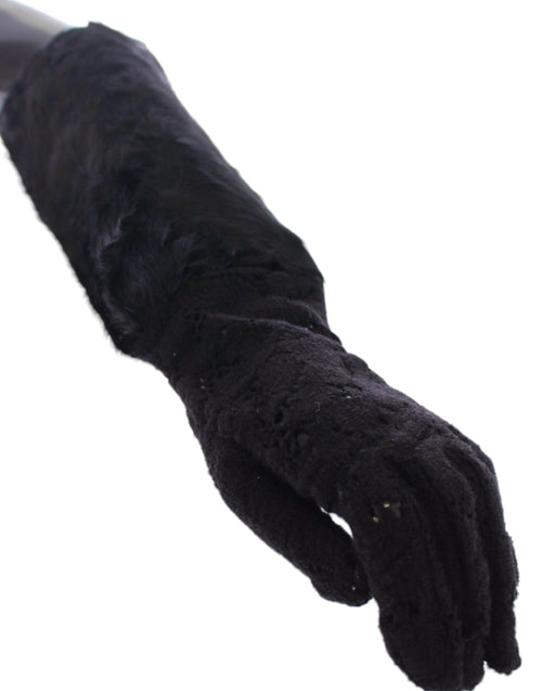 Dolce & Gabbana Black Lace Wool Lambskin Fur Elbow Gloves - ClickThatClicks 