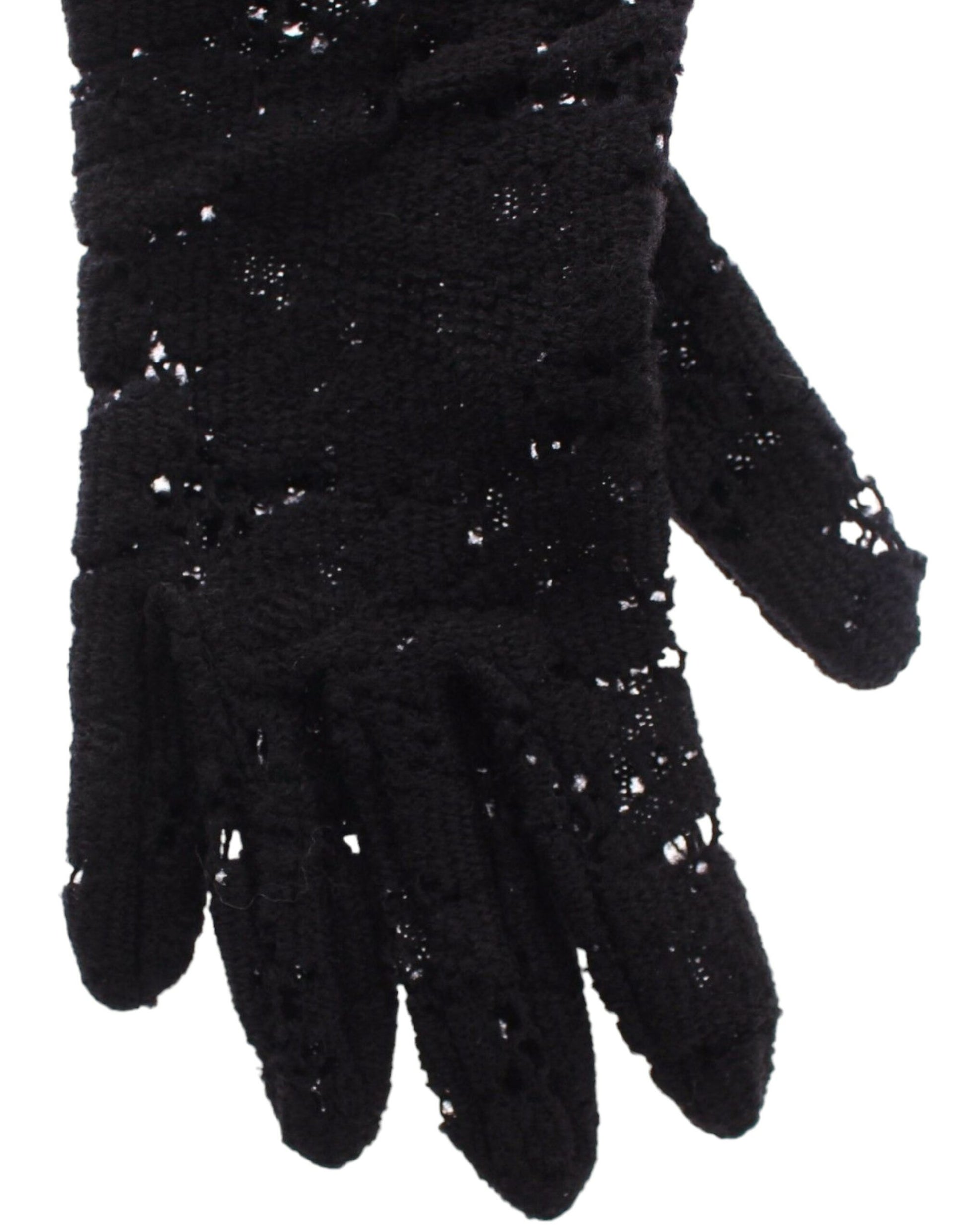 Dolce & Gabbana Black Lace Wool Lambskin Fur Elbow Gloves - ClickThatClicks 