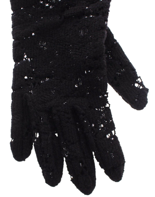 Dolce & Gabbana Black Lace Wool Lambskin Fur Elbow Gloves - ClickThatClicks 