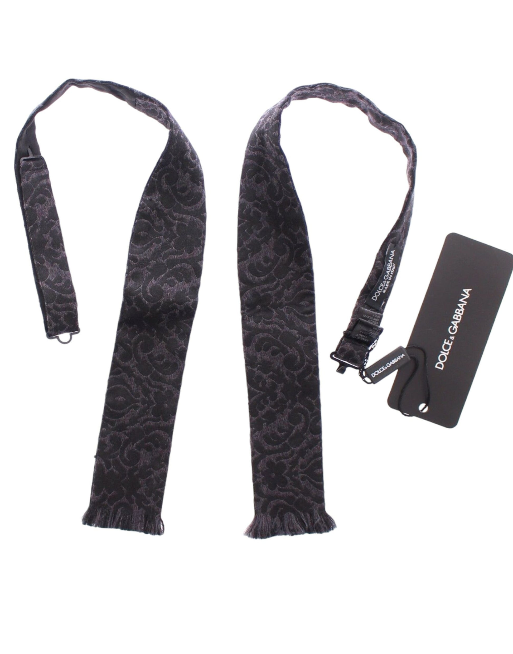 Dolce & Gabbana Gray Black Wool Silk Bow Tie - ClickThatClicks 