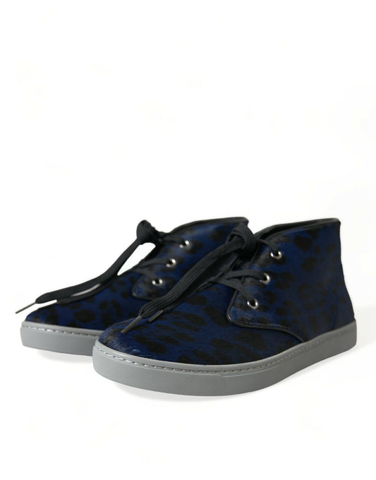 Dolce & Gabbana Blue Calfskin Leopard Mid Top Sneakers Shoes - ClickThatClicks 