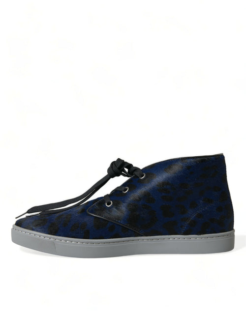 Dolce & Gabbana Blue Calfskin Leopard Mid Top Sneakers Shoes - ClickThatClicks 
