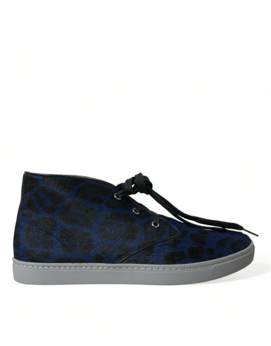 Dolce & Gabbana Blue Calfskin Leopard Mid Top Sneakers Shoes - ClickThatClicks 