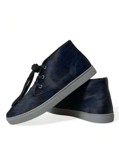 Dolce & Gabbana Blue Calfskin Leopard Mid Top Sneakers Shoes - ClickThatClicks 