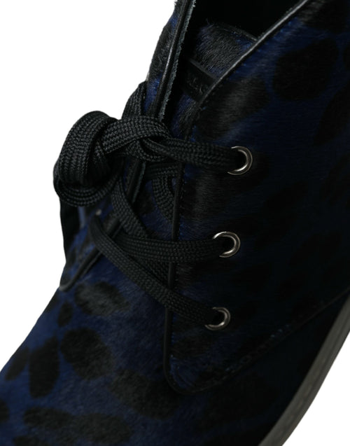 Dolce & Gabbana Blue Calfskin Leopard Mid Top Sneakers Shoes - ClickThatClicks 