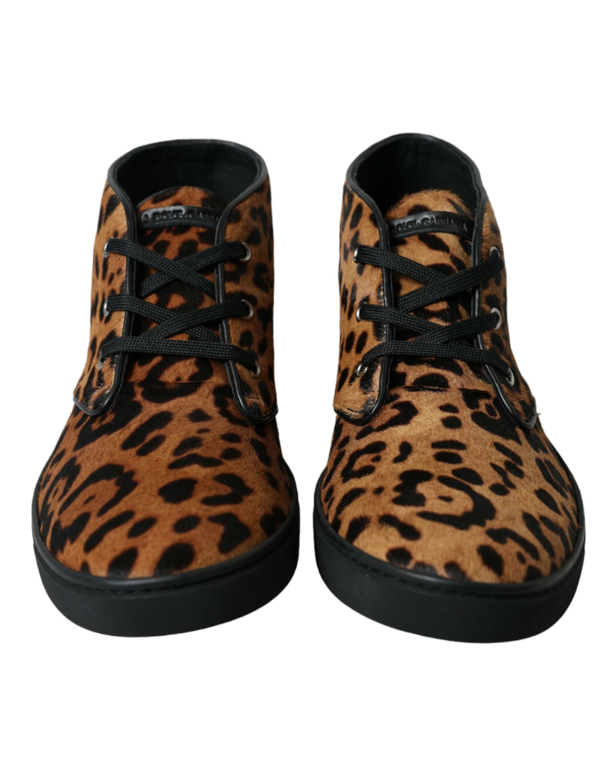 Dolce & Gabbana Brown Leopard Pony Hair Leather Sneakers Shoes - ClickThatClicks 