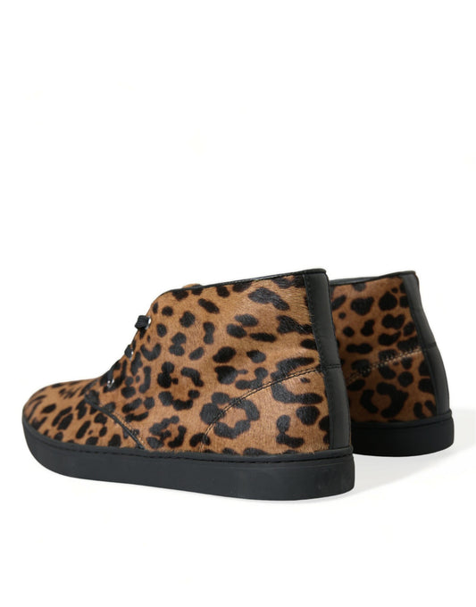 Dolce & Gabbana Brown Leopard Pony Hair Leather Sneakers Shoes - ClickThatClicks 