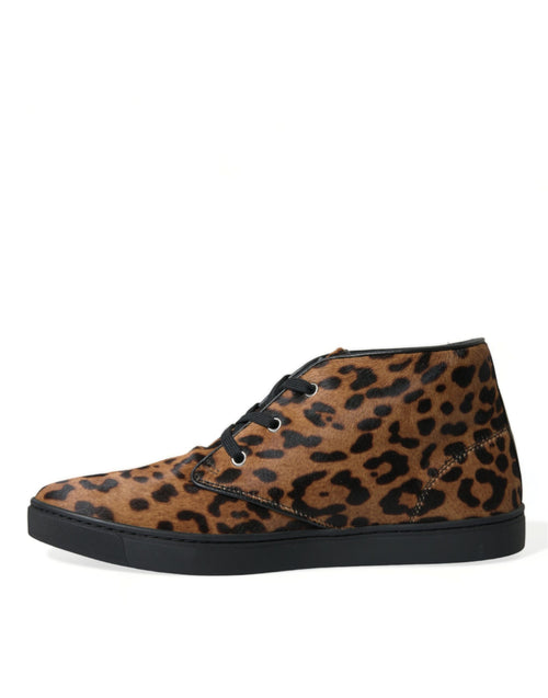 Dolce & Gabbana Brown Leopard Pony Hair Leather Sneakers Shoes - ClickThatClicks 