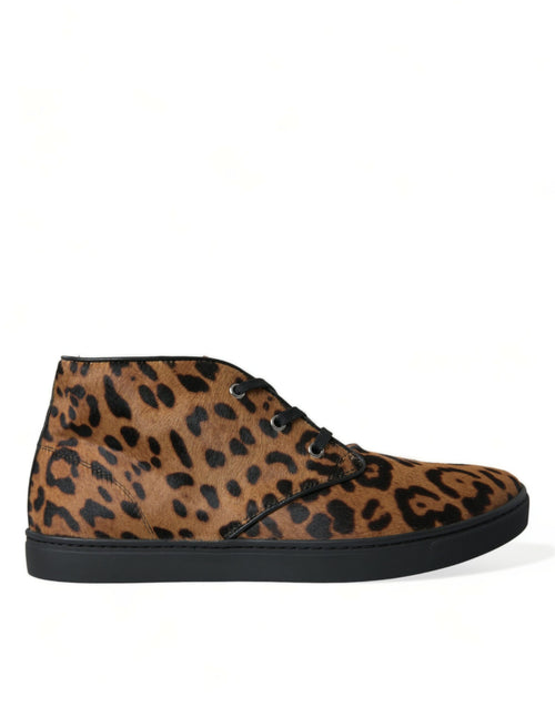Dolce & Gabbana Brown Leopard Pony Hair Leather Sneakers Shoes - ClickThatClicks 