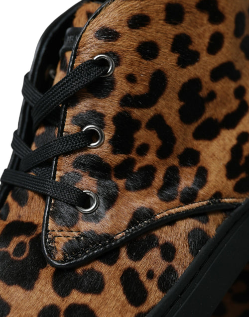 Dolce & Gabbana Brown Leopard Pony Hair Leather Sneakers Shoes - ClickThatClicks 