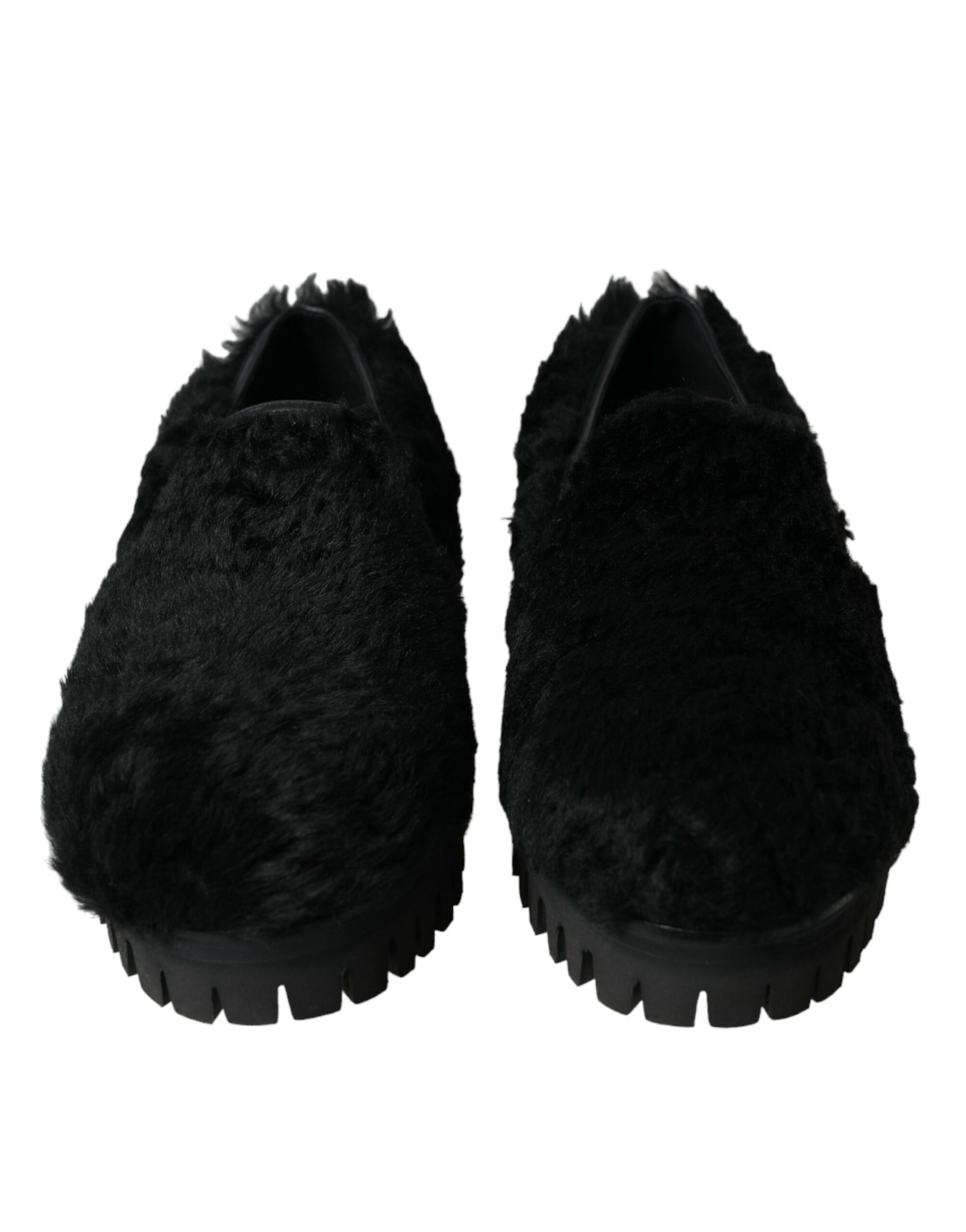 Dolce & Gabbana Black Fur Leather Slippers Dress Shoes - ClickThatClicks 