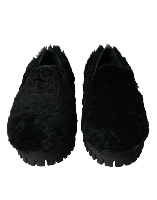Dolce & Gabbana Black Fur Leather Slippers Dress Shoes - ClickThatClicks 