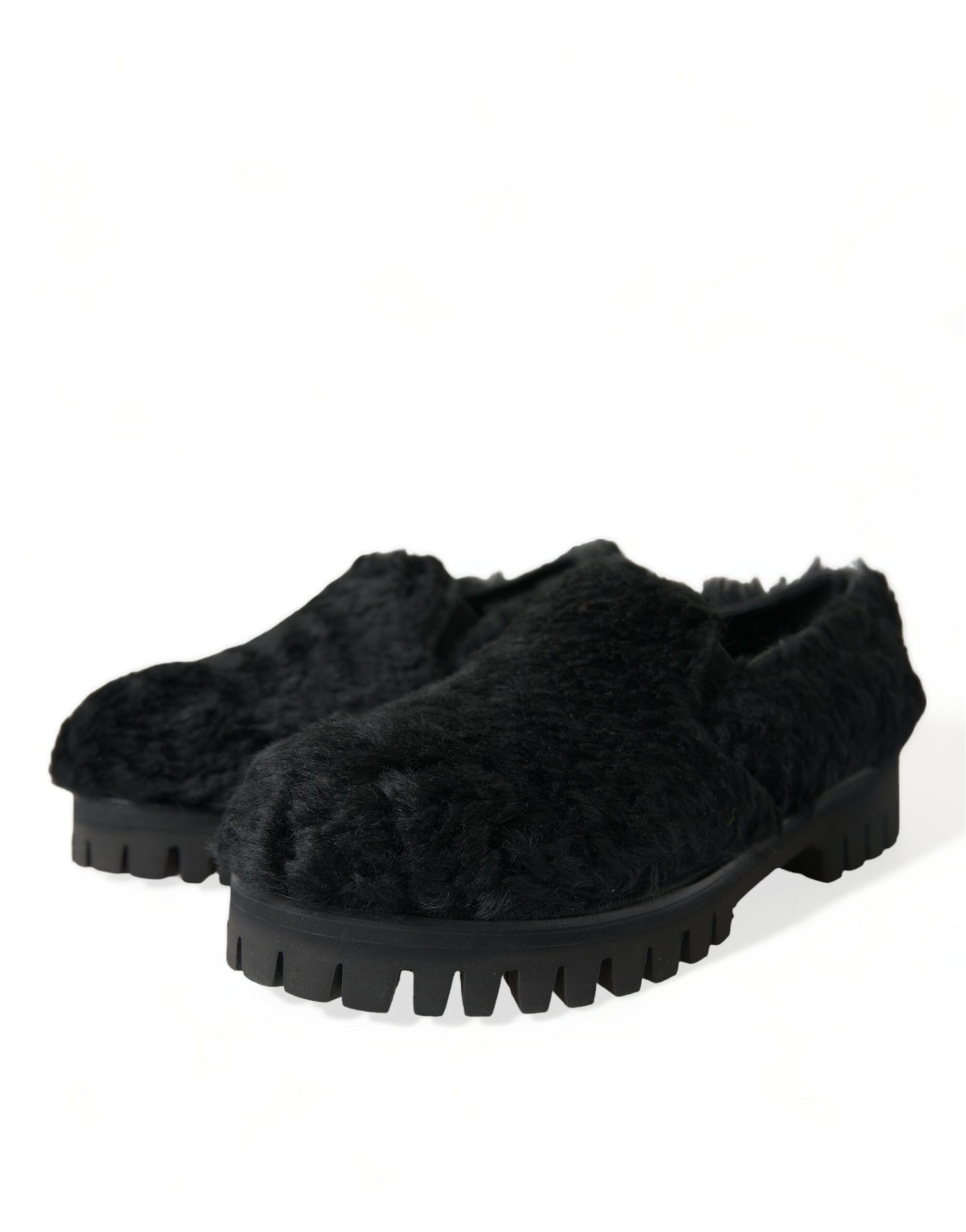 Dolce & Gabbana Black Fur Leather Slippers Dress Shoes - ClickThatClicks 