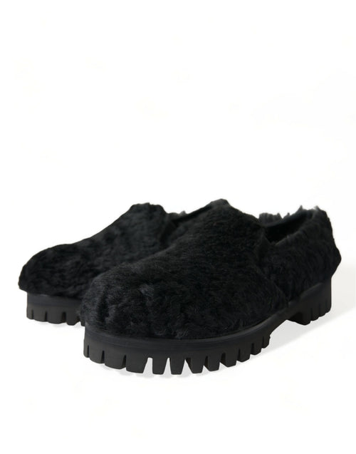 Dolce & Gabbana Black Fur Leather Slippers Dress Shoes - ClickThatClicks 