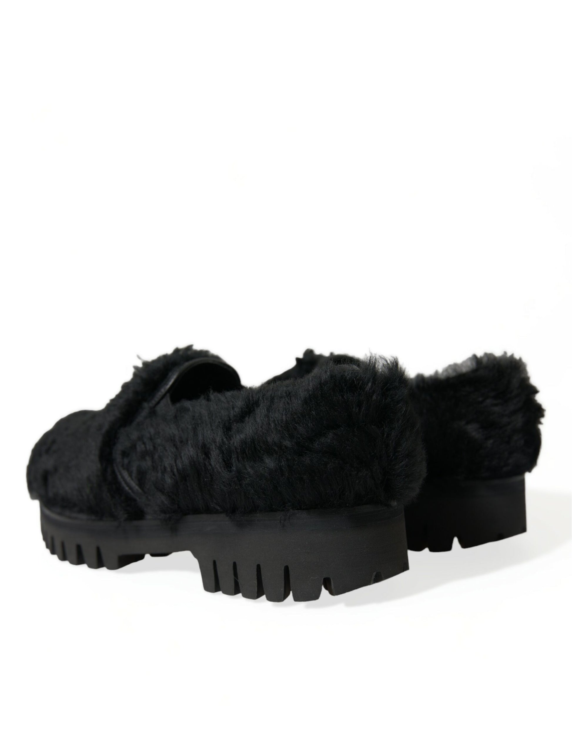 Dolce & Gabbana Black Fur Leather Slippers Dress Shoes - ClickThatClicks 