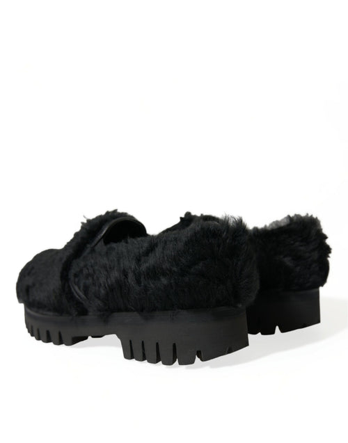 Dolce & Gabbana Black Fur Leather Slippers Dress Shoes - ClickThatClicks 