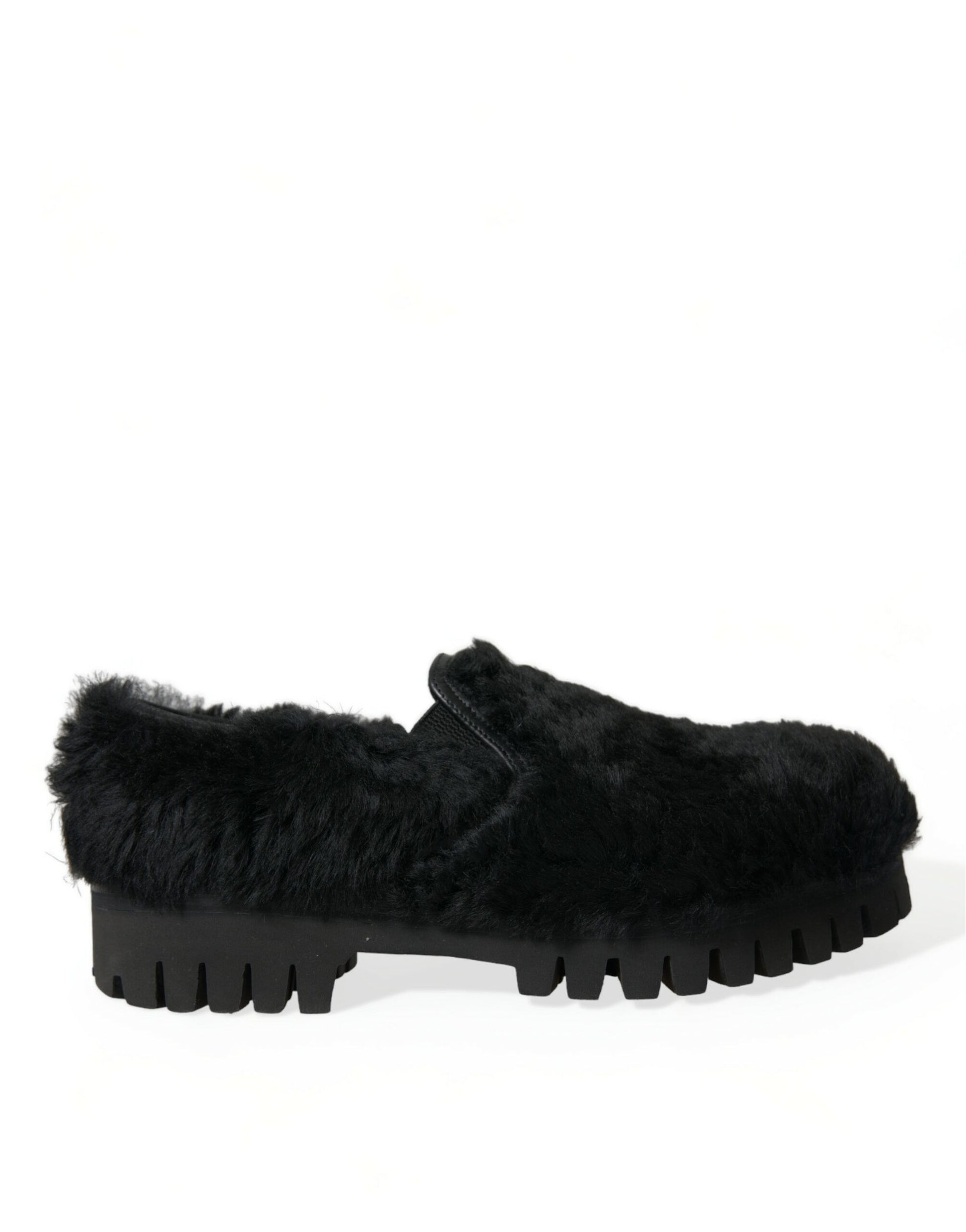 Dolce & Gabbana Black Fur Leather Slippers Dress Shoes - ClickThatClicks 