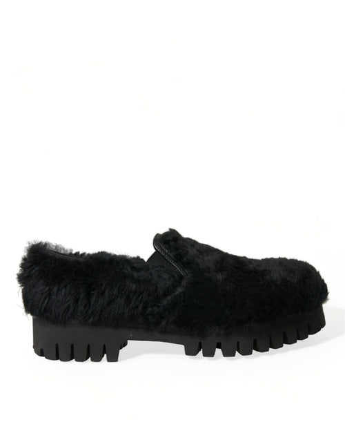 Dolce & Gabbana Black Fur Leather Slippers Dress Shoes - ClickThatClicks 