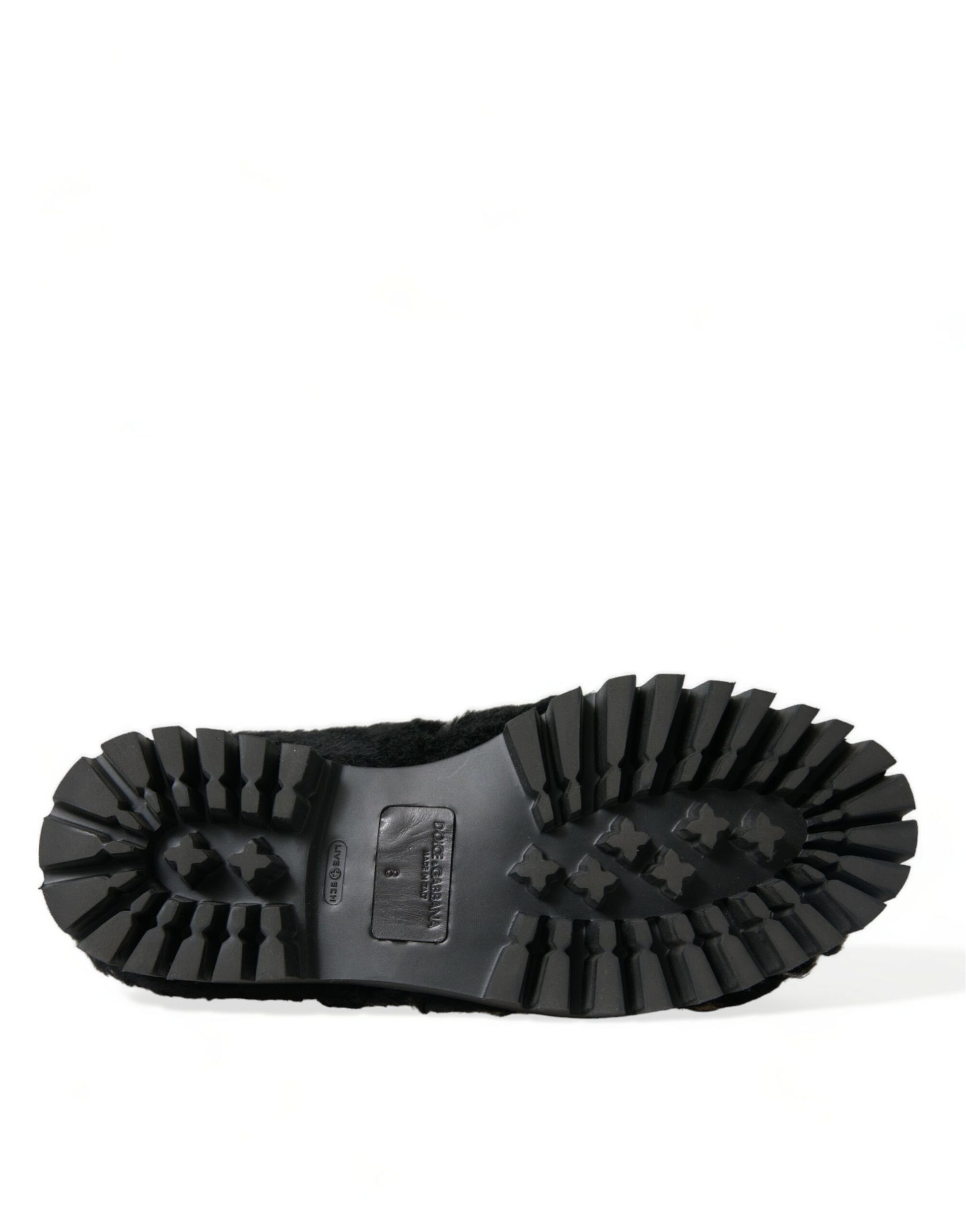 Dolce & Gabbana Black Fur Leather Slippers Dress Shoes - ClickThatClicks 
