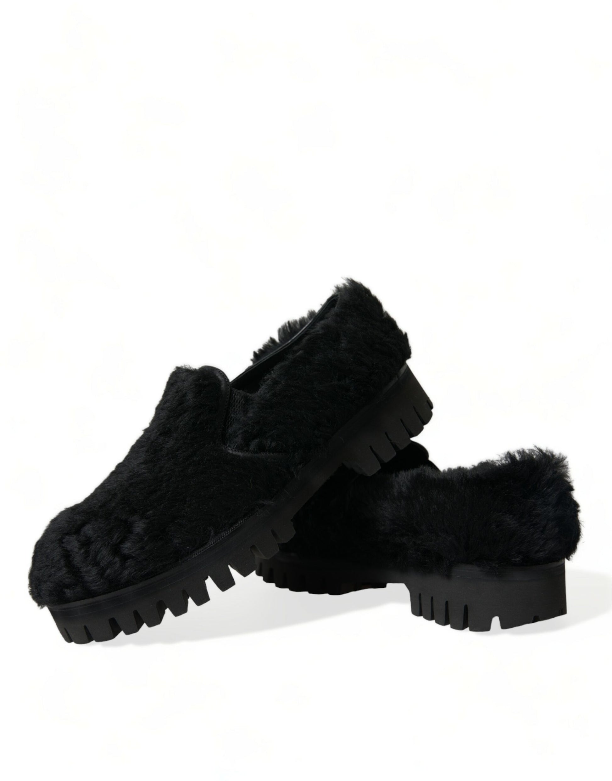 Dolce & Gabbana Black Fur Leather Slippers Dress Shoes - ClickThatClicks 