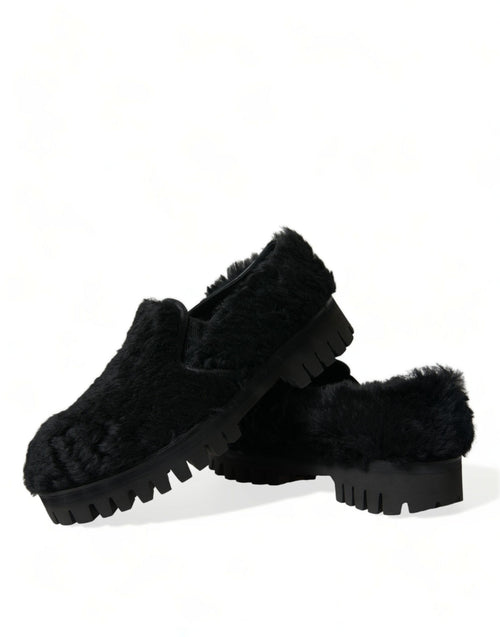 Dolce & Gabbana Black Fur Leather Slippers Dress Shoes - ClickThatClicks 
