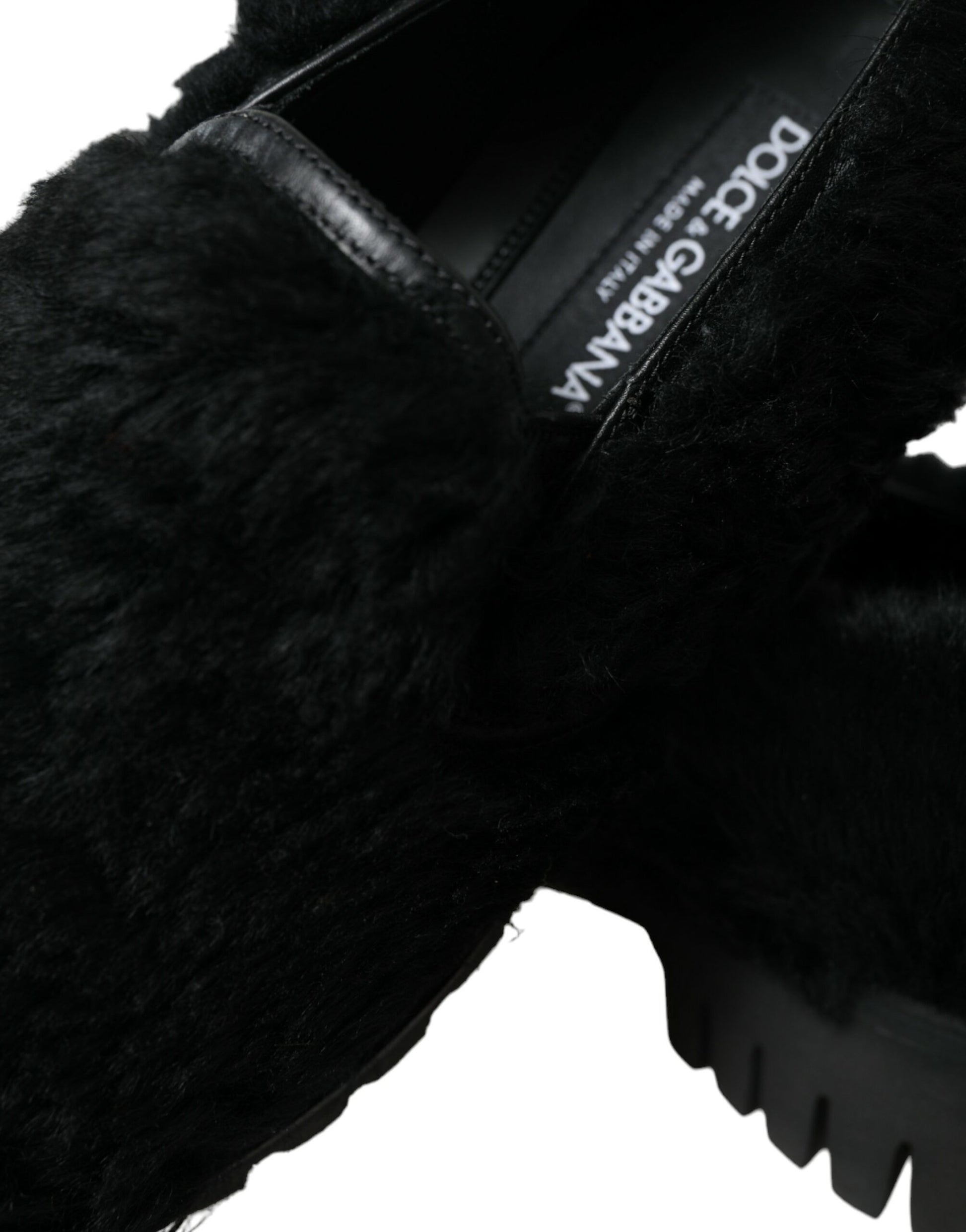Dolce & Gabbana Black Fur Leather Slippers Dress Shoes - ClickThatClicks 
