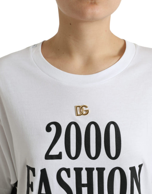 Dolce & Gabbana White Slogan Print Lacing Detailed T-shirt - ClickThatClicks 