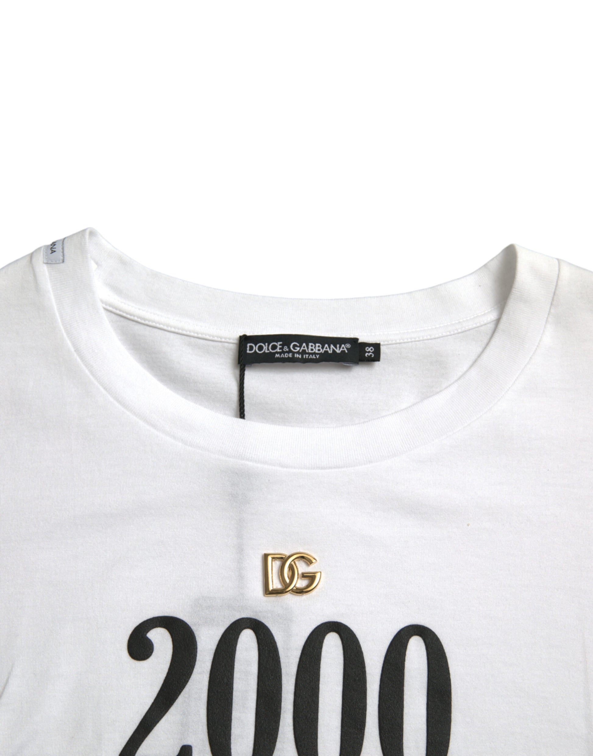 Dolce & Gabbana White Slogan Print Lacing Detailed T-shirt - ClickThatClicks 