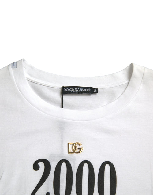 Dolce & Gabbana White Slogan Print Lacing Detailed T-shirt - ClickThatClicks 