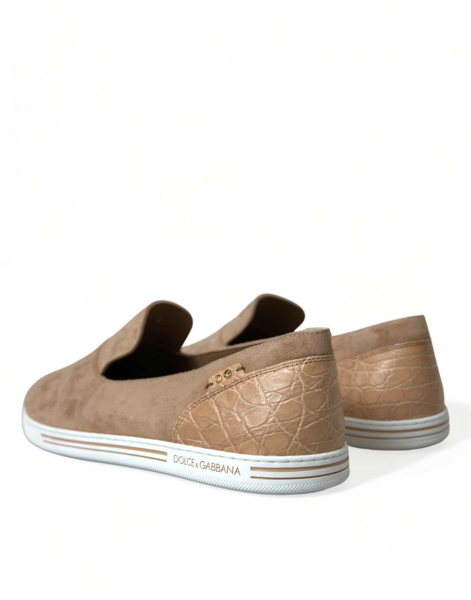 Dolce & Gabbana Beige Suede Caiman Men Loafers Slippers Shoes - ClickThatClicks 