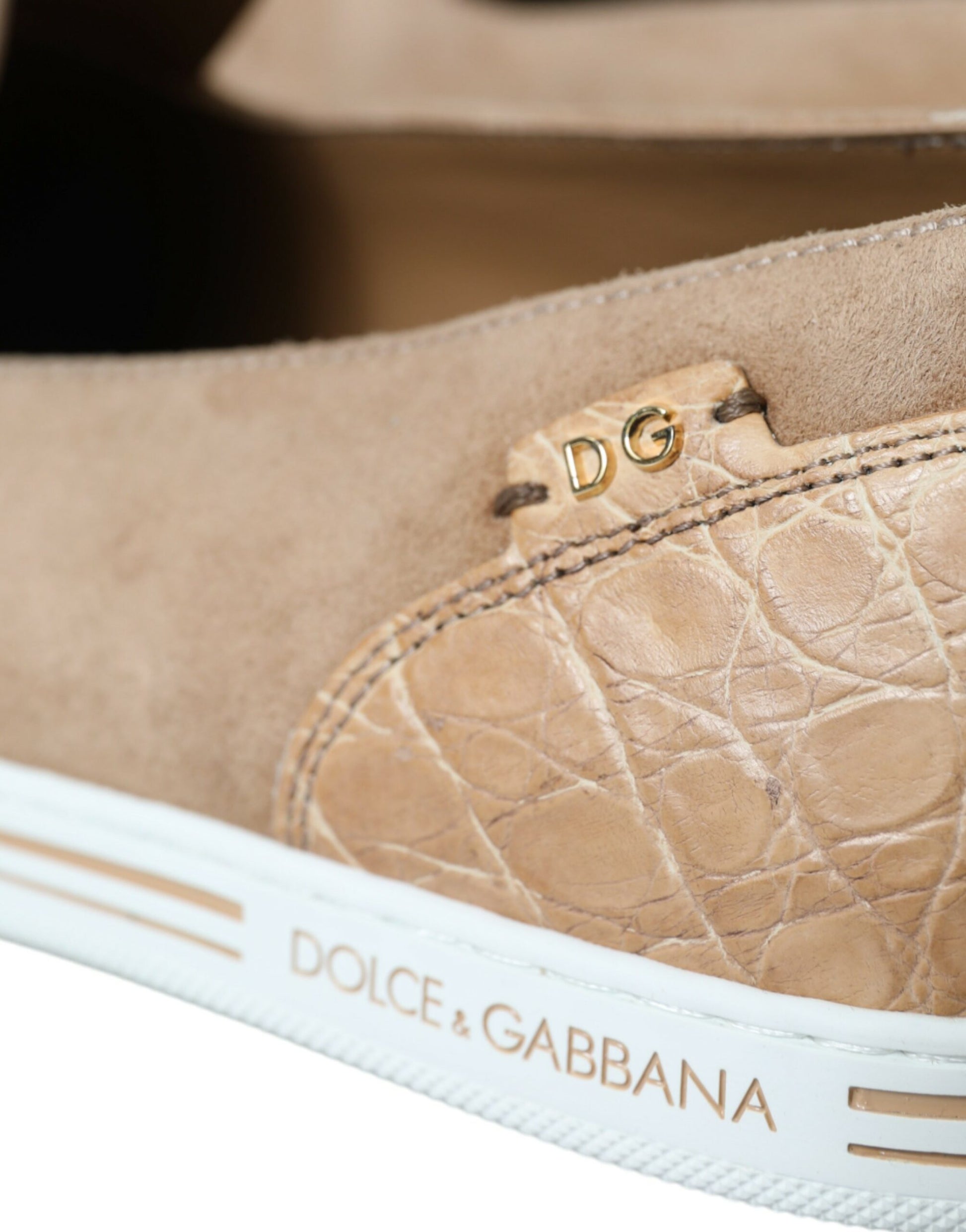 Dolce & Gabbana Beige Suede Caiman Men Loafers Slippers Shoes - ClickThatClicks 