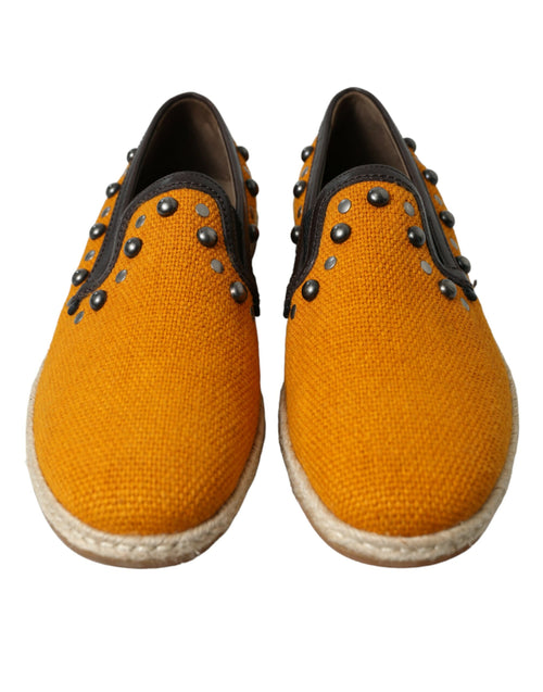Dolce & Gabbana Orange Linen Leather Studded Loafers Shoes - ClickThatClicks 