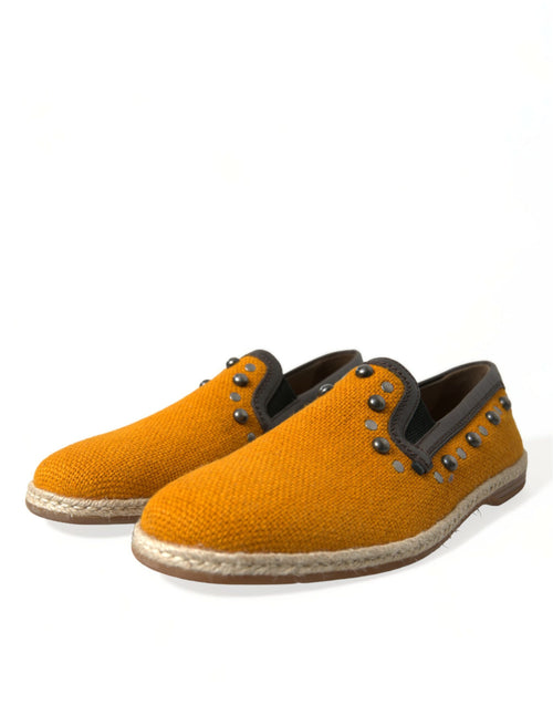 Dolce & Gabbana Orange Linen Leather Studded Loafers Shoes - ClickThatClicks 